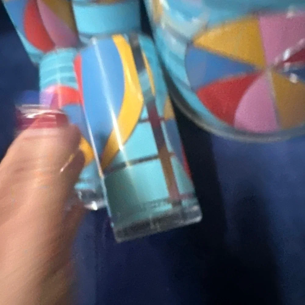 Vintage Acrylic Beach Ball Ice Bucket and 4 Tumbler Glass Set Retro Barware Blue
